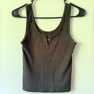 American Eagle Outfitters Ribbed V-Notch Cut Tank Top Dark Gray X-Small